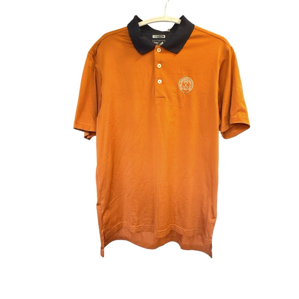 Adidas ClimaCool Polo Shirt Men’s M Orange Striped Royal Dornoch Golf Club